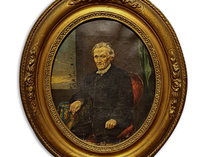 Antique German Gentleman Portrait, 19th Century Character Oil Painting, Original Oval Framed Wall Art, Dark Academia Decor, Victorian Style