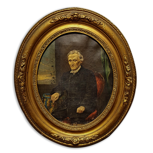 Antique German Gentleman Portrait, 19th Century Character Oil Painting, Original Oval Framed Wall Art, Dark Academia Decor, Victorian Style