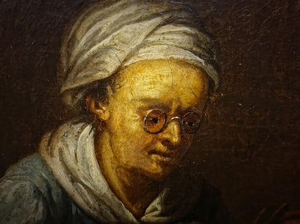 Rare 18th Century Dutch Oil Painting, Old Woman Reading With Glasses, Genre Scene Original Artwork, Old Master Style, Dark Academia Decor