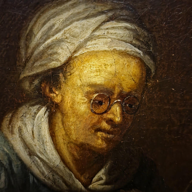 Rare 18th Century Dutch Oil Painting, Old Woman Reading With Glasses, Genre Scene Original Artwork, Old Master Style, Dark Academia Decor