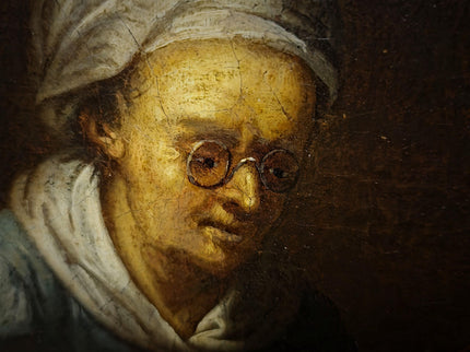 Rare 18th Century Dutch Oil Painting, Old Woman Reading With Glasses, Genre Scene Original Artwork, Old Master Style, Dark Academia Decor