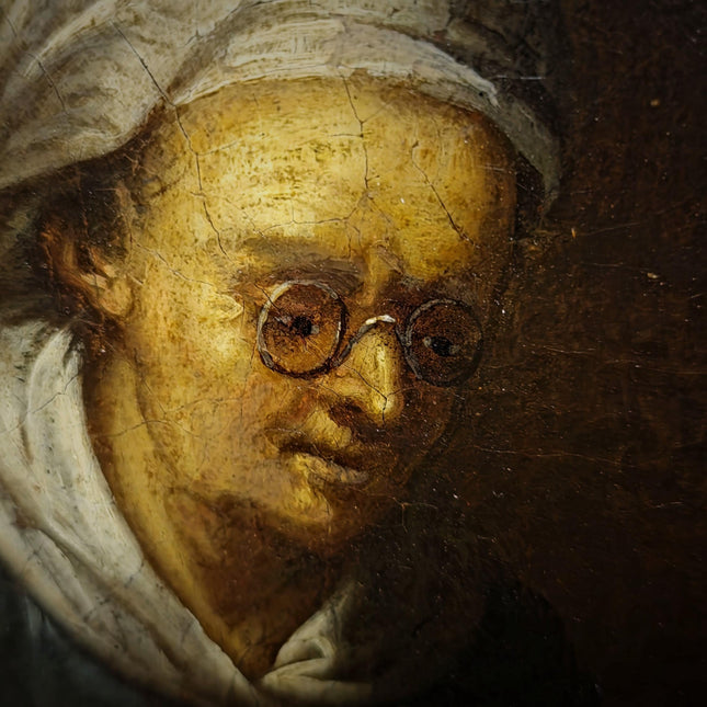 Rare 18th Century Dutch Oil Painting, Old Woman Reading With Glasses, Genre Scene Original Artwork, Old Master Style, Dark Academia Decor