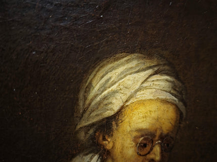 Rare 18th Century Dutch Oil Painting, Old Woman Reading With Glasses, Genre Scene Original Artwork, Old Master Style, Dark Academia Decor