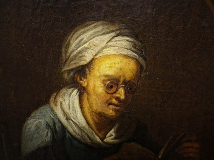Rare 18th Century Dutch Oil Painting, Old Woman Reading With Glasses, Genre Scene Original Artwork, Old Master Style, Dark Academia Decor