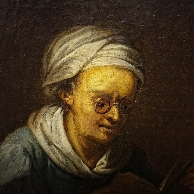 Rare 18th Century Dutch Oil Painting, Old Woman Reading With Glasses, Genre Scene Original Artwork, Old Master Style, Dark Academia Decor