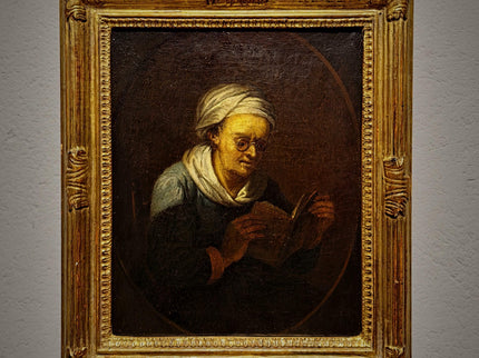 Rare 18th Century Dutch Oil Painting, Old Woman Reading With Glasses, Genre Scene Original Artwork, Old Master Style, Dark Academia Decor