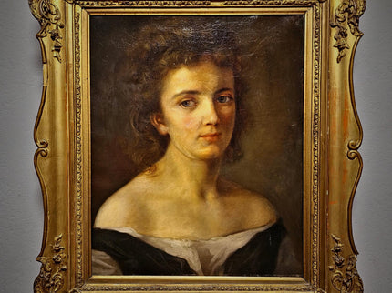 Antique German Portrait Oil Painting, 19th Century Academic Woman Portrait, Romantic Female Figure, Large Framed European Artwork