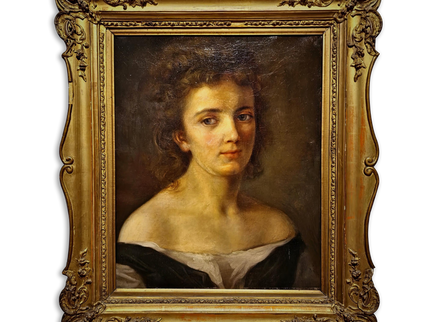 Antique German Portrait Oil Painting, 19th Century Academic Woman Portrait, Romantic Female Figure, Large Framed European Artwork