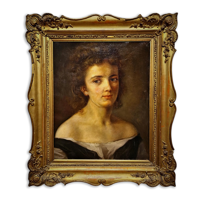 Antique German Portrait Oil Painting, 19th Century Academic Woman Portrait, Romantic Female Figure, Large Framed European Artwork