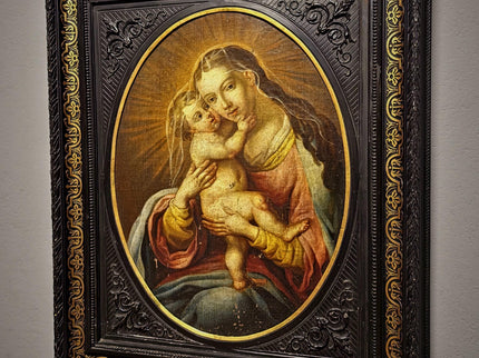 Antique Religious Painting, Madonna And Child Art, Baroque Oil On Canvas, 18th Century Artwork, Sacred Framed Wall Decor, Christian Icon