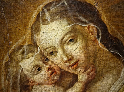 Antique Religious Painting, Madonna And Child Art, Baroque Oil On Canvas, 18th Century Artwork, Sacred Framed Wall Decor, Christian Icon
