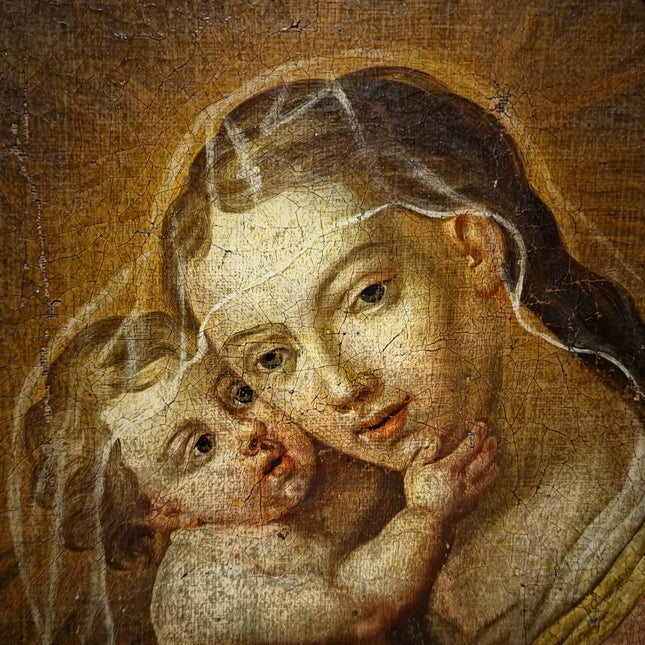 Antique Religious Painting, Madonna And Child Art, Baroque Oil On Canvas, 18th Century Artwork, Sacred Framed Wall Decor, Christian Icon
