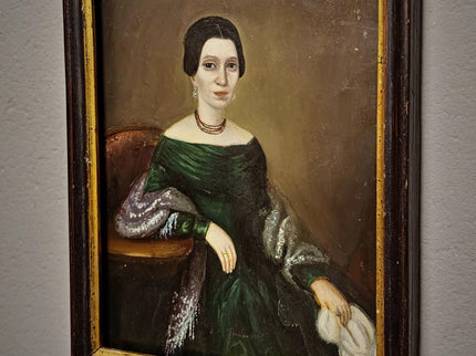 Antique Biedermeier Lady Portrait Oil Painting, Original Framed Artwork, 19th Century European Figurative Art, Classic Interior Wall Decor