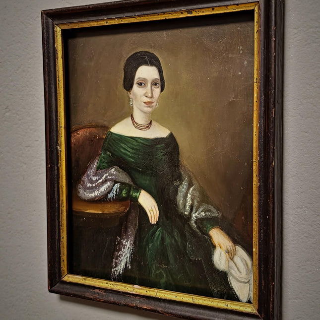 Antique Biedermeier Lady Portrait Oil Painting, Original Framed Artwork, 19th Century European Figurative Art, Classic Interior Wall Decor