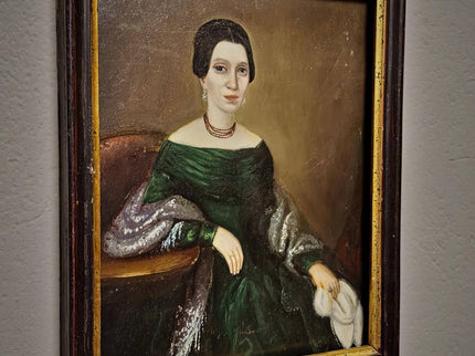 Antique Biedermeier Lady Portrait Oil Painting, Original Framed Artwork, 19th Century European Figurative Art, Classic Interior Wall Decor