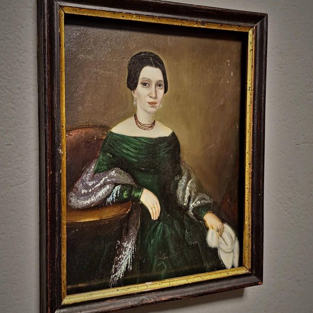 Antique Biedermeier Lady Portrait Oil Painting, Original Framed Artwork, 19th Century European Figurative Art, Classic Interior Wall Decor