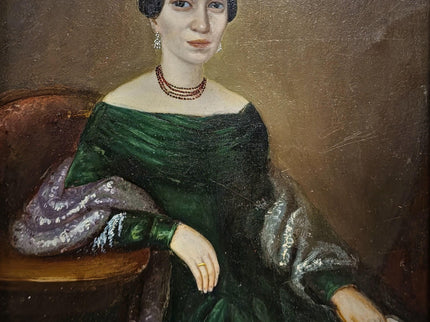 Antique Biedermeier Lady Portrait Oil Painting, Original Framed Artwork, 19th Century European Figurative Art, Classic Interior Wall Decor