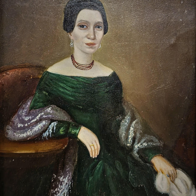 Antique Biedermeier Lady Portrait Oil Painting, Original Framed Artwork, 19th Century European Figurative Art, Classic Interior Wall Decor