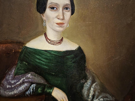 Antique Biedermeier Lady Portrait Oil Painting, Original Framed Artwork, 19th Century European Figurative Art, Classic Interior Wall Decor