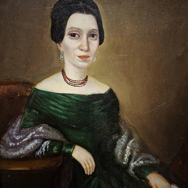 Antique Biedermeier Lady Portrait Oil Painting, Original Framed Artwork, 19th Century European Figurative Art, Classic Interior Wall Decor