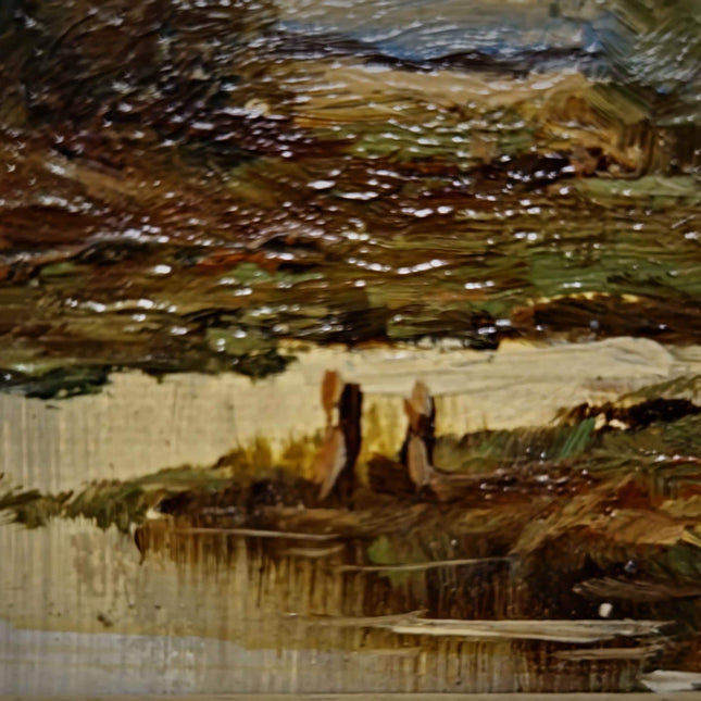 Vintage Autumn Landscape Oil Painting, Original Signed Artwork, European River Scene, Framed Rustic Wall Art, Farmhouse Decor