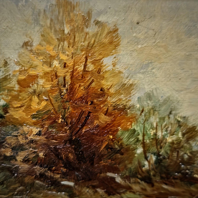 Vintage Autumn Landscape Oil Painting, Original Signed Artwork, European River Scene, Framed Rustic Wall Art, Farmhouse Decor