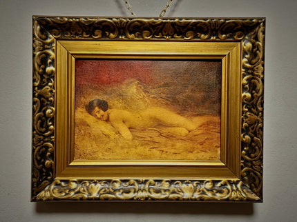 Antique French Nude Painting, Figurative Portrait, Academic Salon Art, Signed Oil On Canvas, Gilded Framed Wall Decor, Boudoir Interior