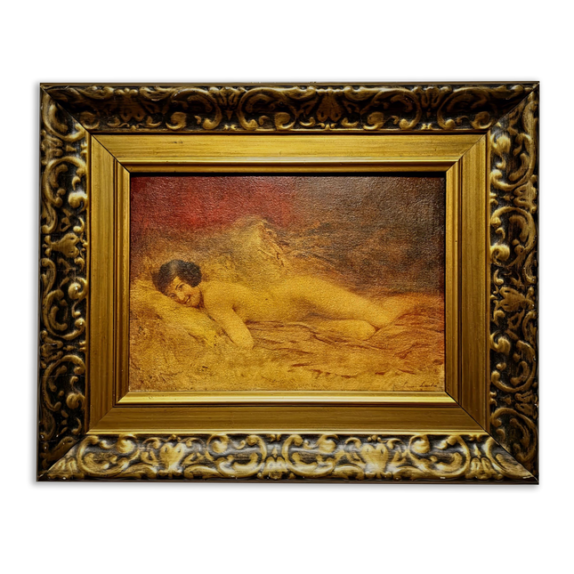 Antique French Nude Painting, Figurative Portrait, Academic Salon Art, Signed Oil On Canvas, Gilded Framed Wall Decor, Boudoir Interior