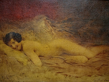 Antique French Nude Painting, Figurative Portrait, Academic Salon Art, Signed Oil On Canvas, Gilded Framed Wall Decor, Boudoir Interior
