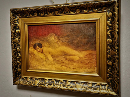 Antique French Nude Painting, Figurative Portrait, Academic Salon Art, Signed Oil On Canvas, Gilded Framed Wall Decor, Boudoir Interior