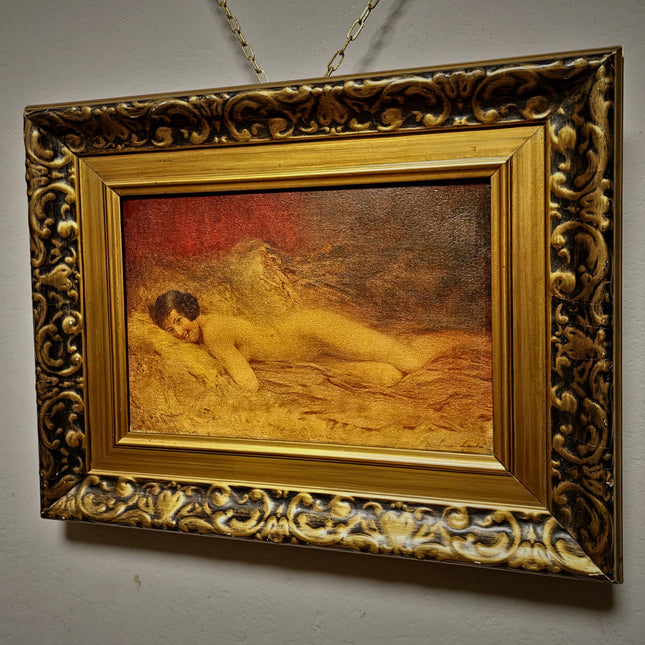 Antique French Nude Painting, Figurative Portrait, Academic Salon Art, Signed Oil On Canvas, Gilded Framed Wall Decor, Boudoir Interior