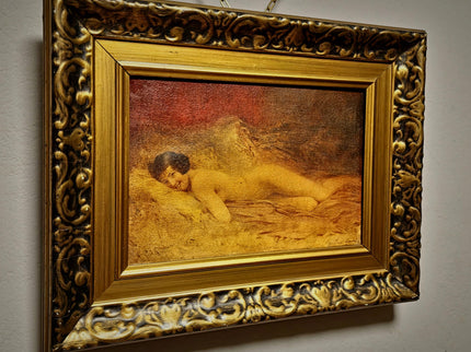 Antique French Nude Painting, Figurative Portrait, Academic Salon Art, Signed Oil On Canvas, Gilded Framed Wall Decor, Boudoir Interior