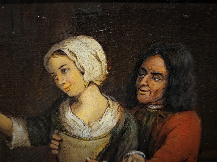 Antique Dutch Genre Painting, Gentleman And Maid Scene, 18th Century Oil On Canvas, Old Master Style, Dark Moody Framed Wall Art Decor