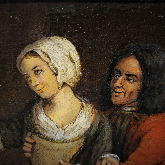 Antique Dutch Genre Painting, Gentleman And Maid Scene, 18th Century Oil On Canvas, Old Master Style, Dark Moody Framed Wall Art Decor