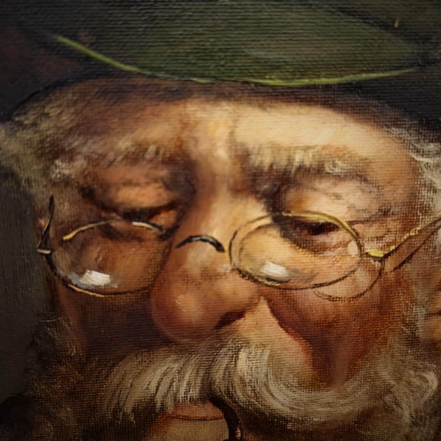 Vintage German Character Portrait Oil Painting, Old Man With Pipe, Bavarian Folk Artwork, Rustic Wall Decor, Man Cave Decor