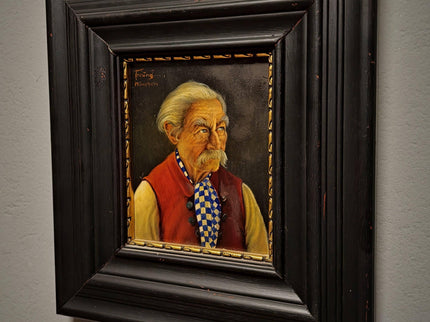 Antique Bavarian Portrait Oil Painting, Signed Folk Artwork, German Gentleman, Rustic Wall Decor, Man Cave Interior, Framed Character Art