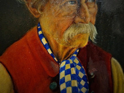 Antique Bavarian Portrait Oil Painting, Signed Folk Artwork, German Gentleman, Rustic Wall Decor, Man Cave Interior, Framed Character Art
