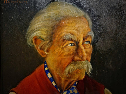 Antique Bavarian Portrait Oil Painting, Signed Folk Artwork, German Gentleman, Rustic Wall Decor, Man Cave Interior, Framed Character Art