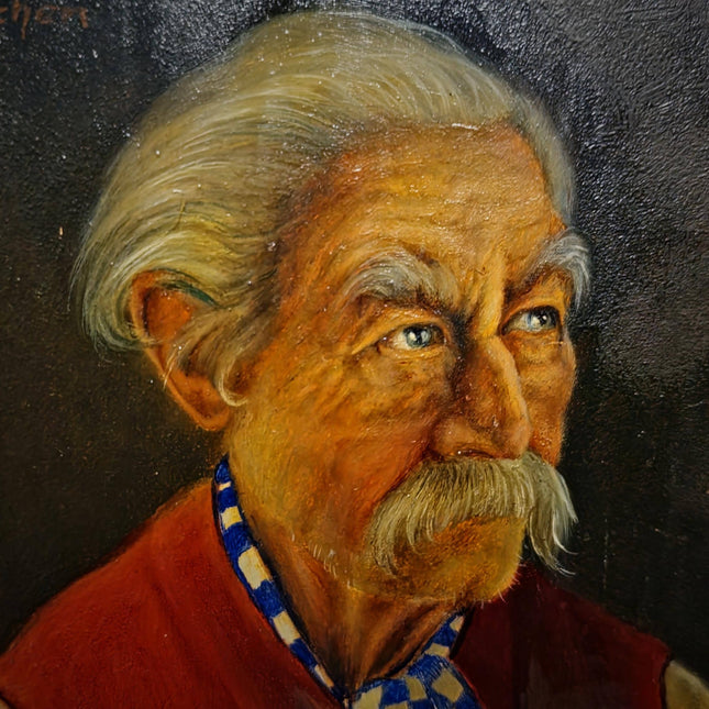 Antique Bavarian Portrait Oil Painting, Signed Folk Artwork, German Gentleman, Rustic Wall Decor, Man Cave Interior, Framed Character Art