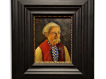 Antique Bavarian Portrait Oil Painting, Signed Folk Artwork, German Gentleman, Rustic Wall Decor, Man Cave Interior, Framed Character Art