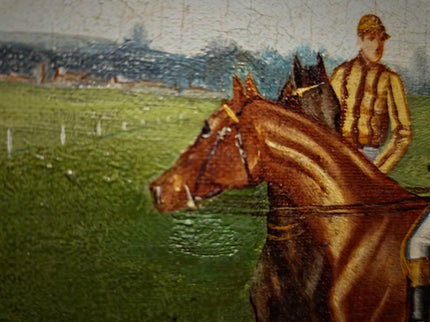 Antique French Horse Racing Oil Painting, 19th century Equestrian Artwork, Jockey Scene, Country House Decor, Gold Frame, Sporting Wall Art