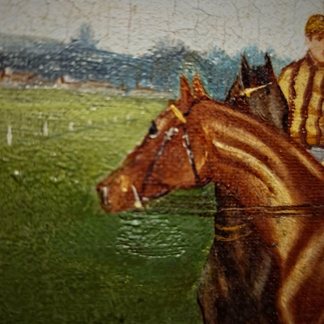 Antique French Horse Racing Oil Painting, 19th century Equestrian Artwork, Jockey Scene, Country House Decor, Gold Frame, Sporting Wall Art