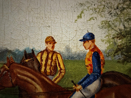 Antique French Horse Racing Oil Painting, 19th century Equestrian Artwork, Jockey Scene, Country House Decor, Gold Frame, Sporting Wall Art