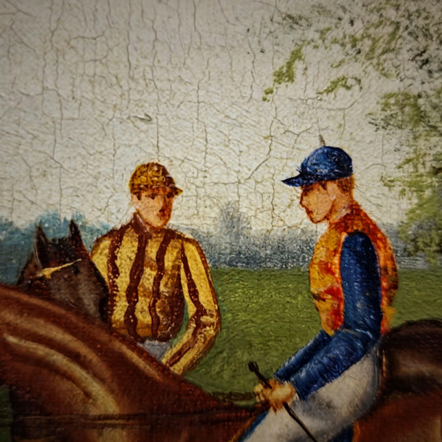 Antique French Horse Racing Oil Painting, 19th century Equestrian Artwork, Jockey Scene, Country House Decor, Gold Frame, Sporting Wall Art