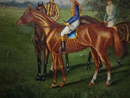 Antique French Horse Racing Oil Painting, 19th century Equestrian Artwork, Jockey Scene, Country House Decor, Gold Frame, Sporting Wall Art