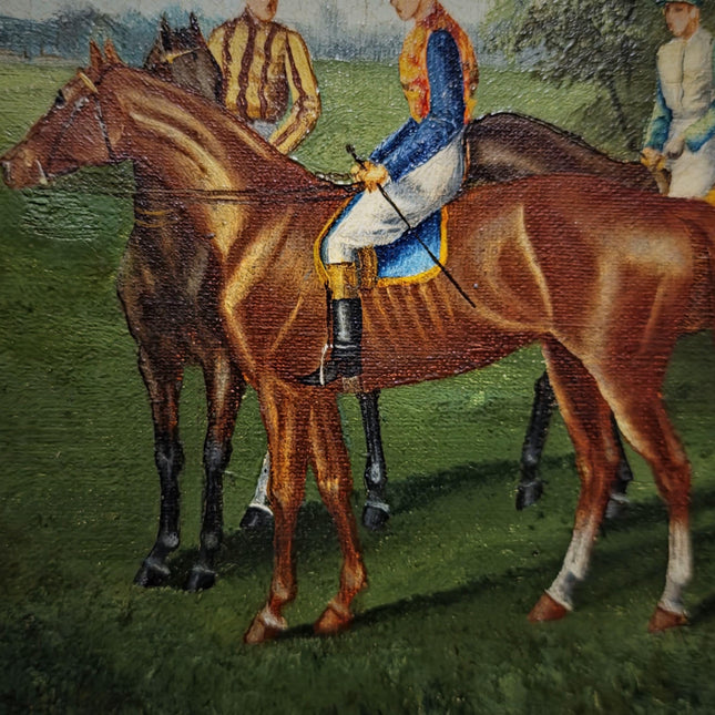 Antique French Horse Racing Oil Painting, 19th century Equestrian Artwork, Jockey Scene, Country House Decor, Gold Frame, Sporting Wall Art
