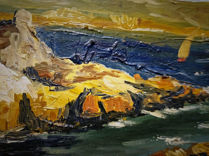 Antique French Coastal Landscape Oil Painting, Mediterranean Seascape, Provence Artwork, Impasto Marine, Seaside Wall Decor, Ocean View