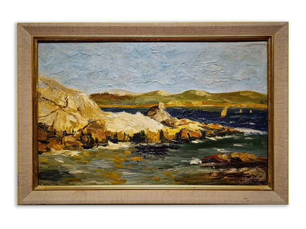 Antique French Coastal Landscape Oil Painting, Mediterranean Seascape, Provence Artwork, Impasto Marine, Seaside Wall Decor, Ocean View