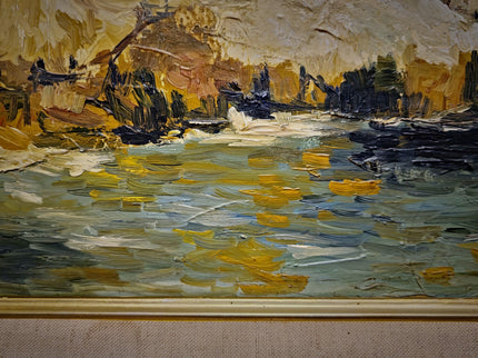 Antique French Coastal Landscape Oil Painting, Mediterranean Seascape, Provence Artwork, Impasto Marine, Seaside Wall Decor, Ocean View