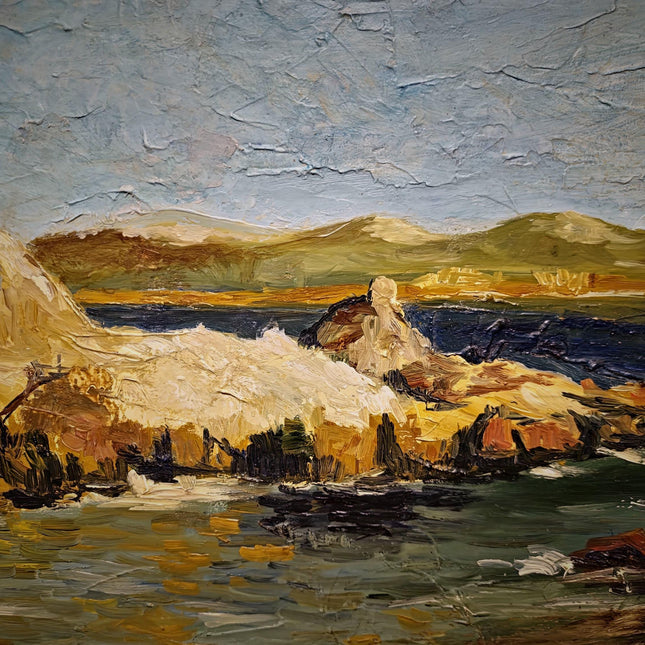 Antique French Coastal Landscape Oil Painting, Mediterranean Seascape, Provence Artwork, Impasto Marine, Seaside Wall Decor, Ocean View